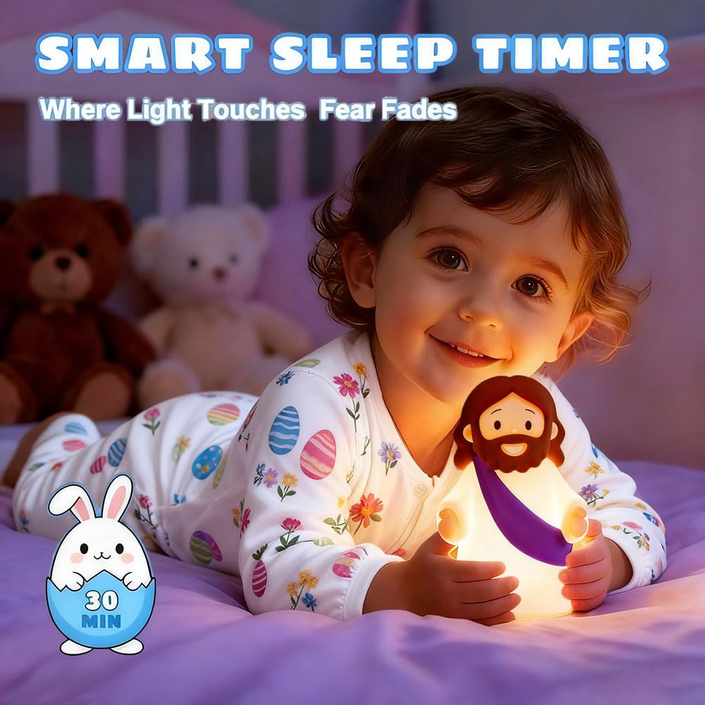 KangTen CHEN Jesus Night Light - Rechargeable, Dimmable Silicone LED for Prayer, Gifts & Easter (Purple)