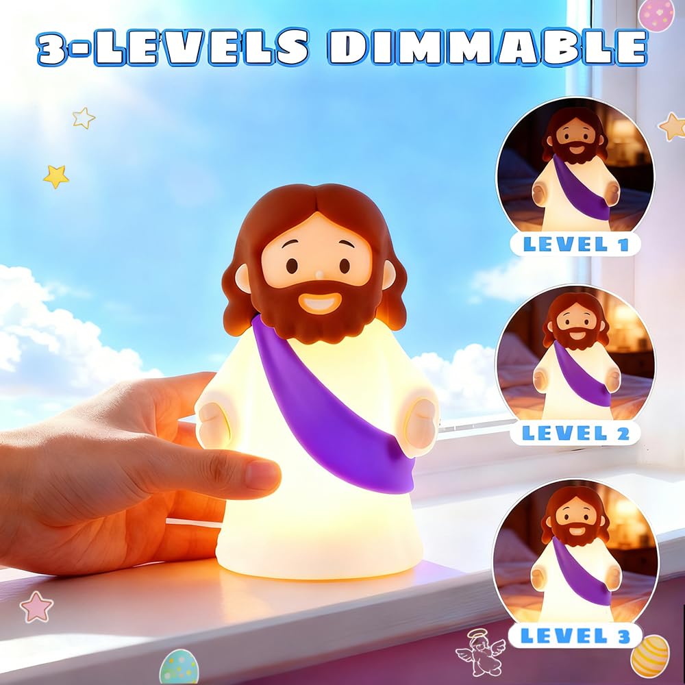 KangTen CHEN Jesus Night Light - Rechargeable, Dimmable Silicone LED for Prayer, Gifts & Easter (Purple)