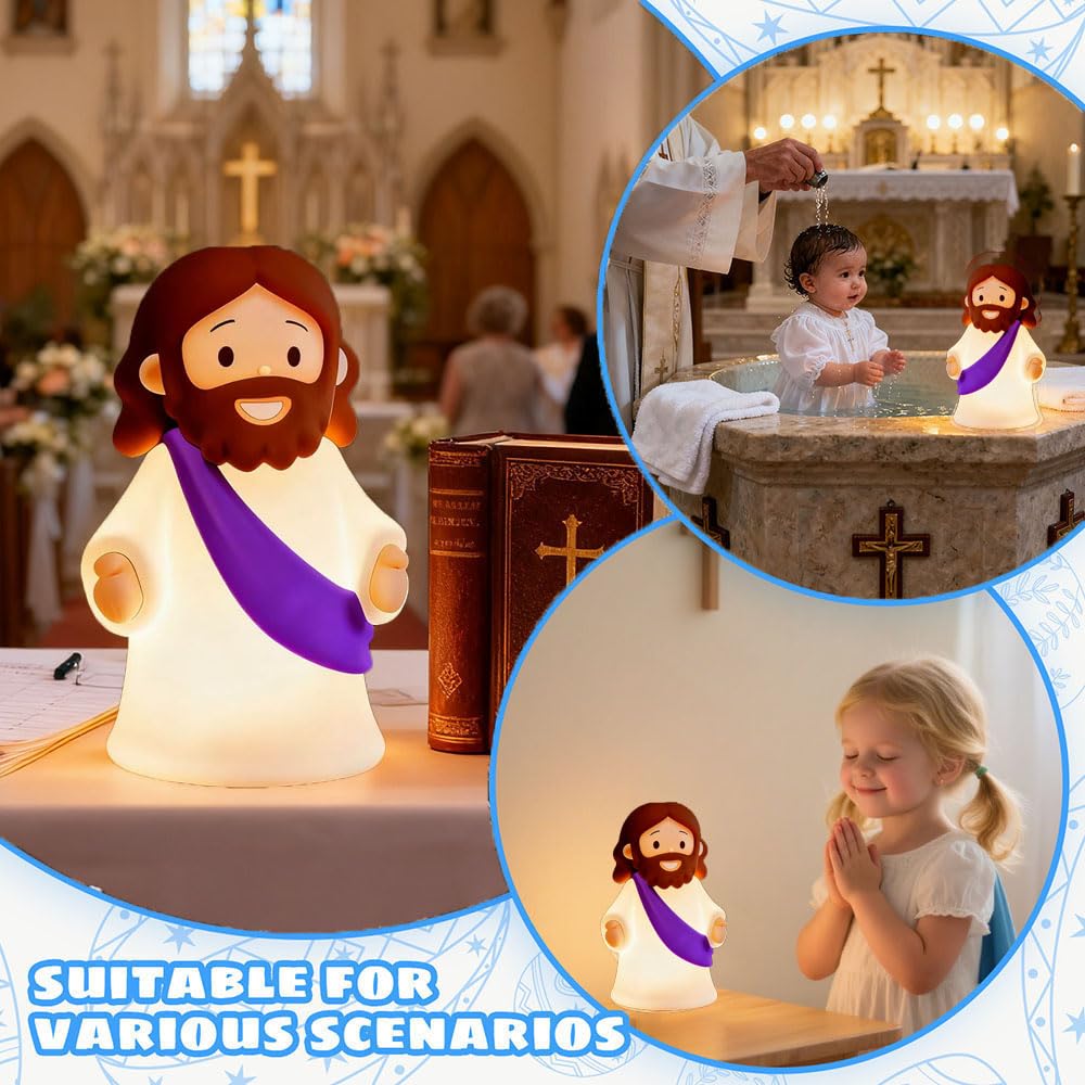KangTen CHEN Jesus Night Light - Rechargeable, Dimmable Silicone LED for Prayer, Gifts & Easter (Purple)