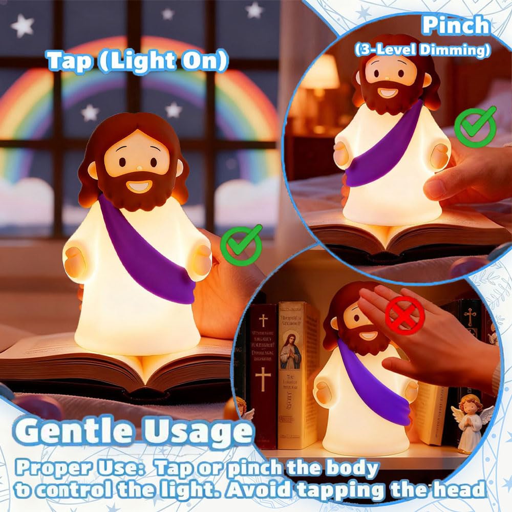 KangTen CHEN Jesus Night Light - Rechargeable, Dimmable Silicone LED for Prayer, Gifts & Easter (Purple)