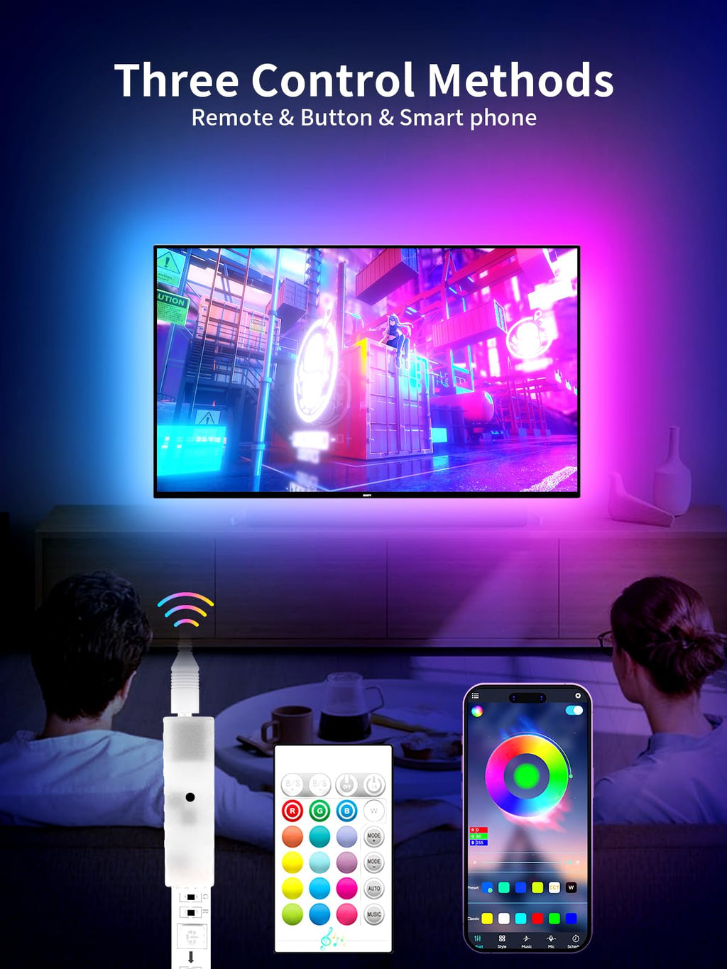KANTUTOE LED TV Lights – 23ft RGB Backlight for 75-100in TVs | Music Sync, Bluetooth App, USB Powered