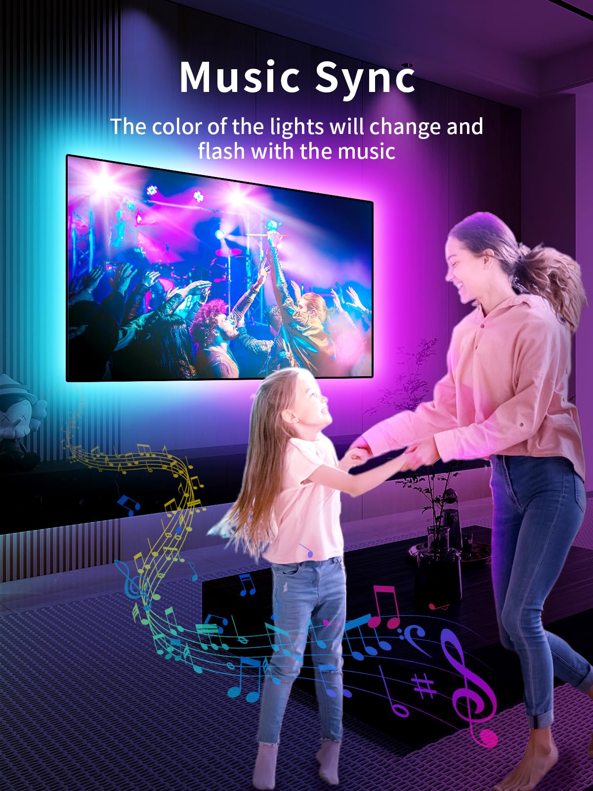 KANTUTOE LED TV Lights – 23ft RGB Backlight for 75-100in TVs | Music Sync, Bluetooth App, USB Powered