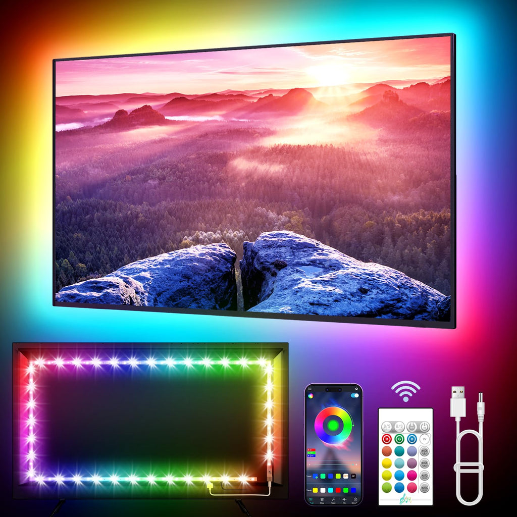 KANTUTOE LED TV Lights – 23ft RGB Backlight for 75-100in TVs | Music Sync, Bluetooth App, USB Powered