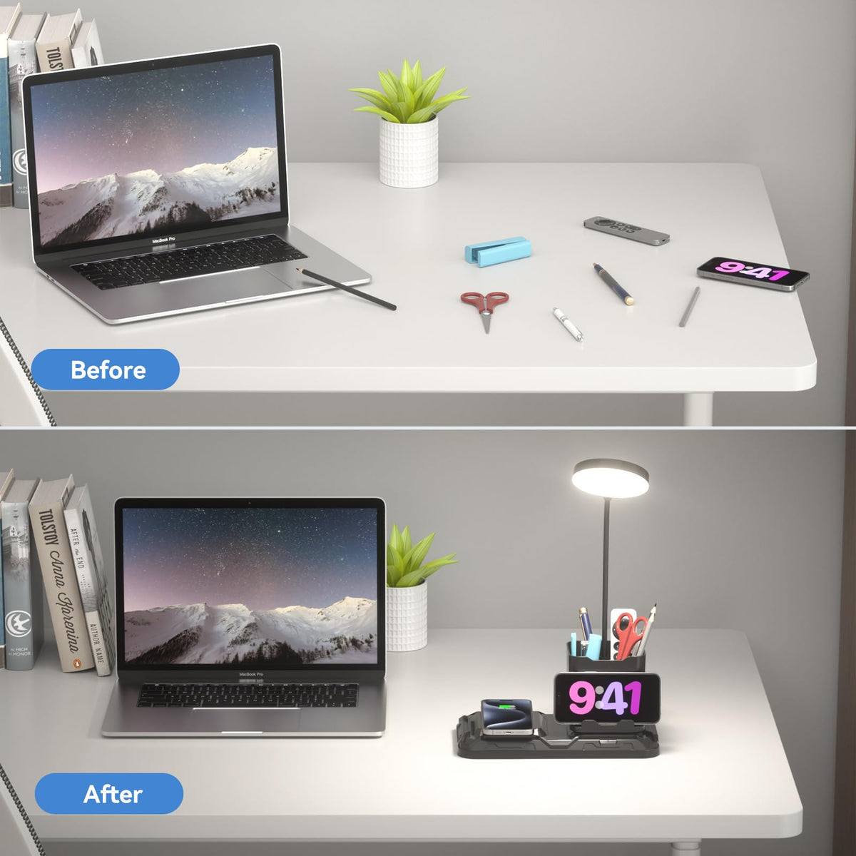 KDD 4-in-1 Desk Lamp with Wireless Charger | 360° Gooseneck, White & Warm Light, Pen Holder
