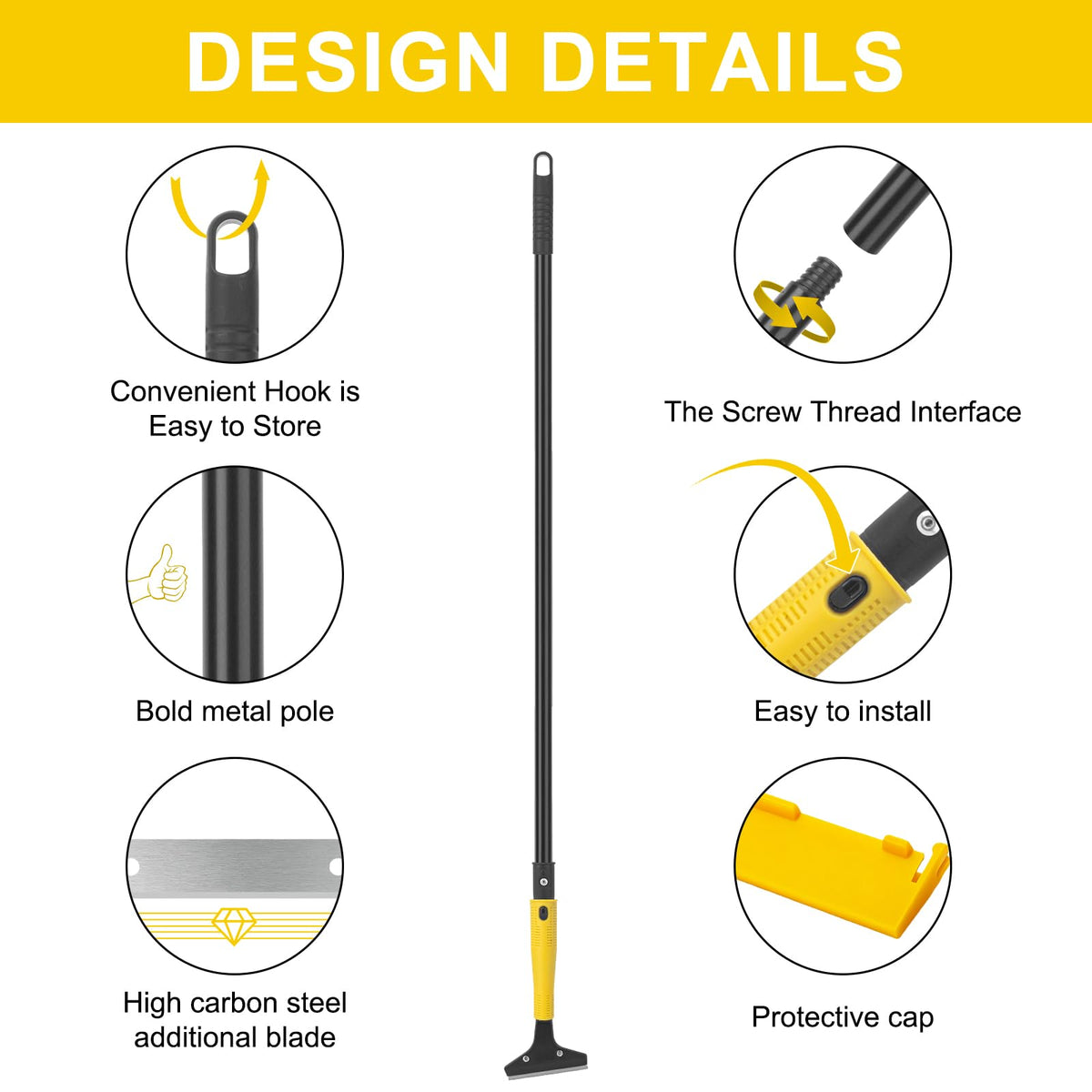 KeFanta Scraper Tool - 4-Inch Wide Blade, 45.7-Inch Long Handle, Heavy-Duty Razor Scraper with 10 Replacement Blades