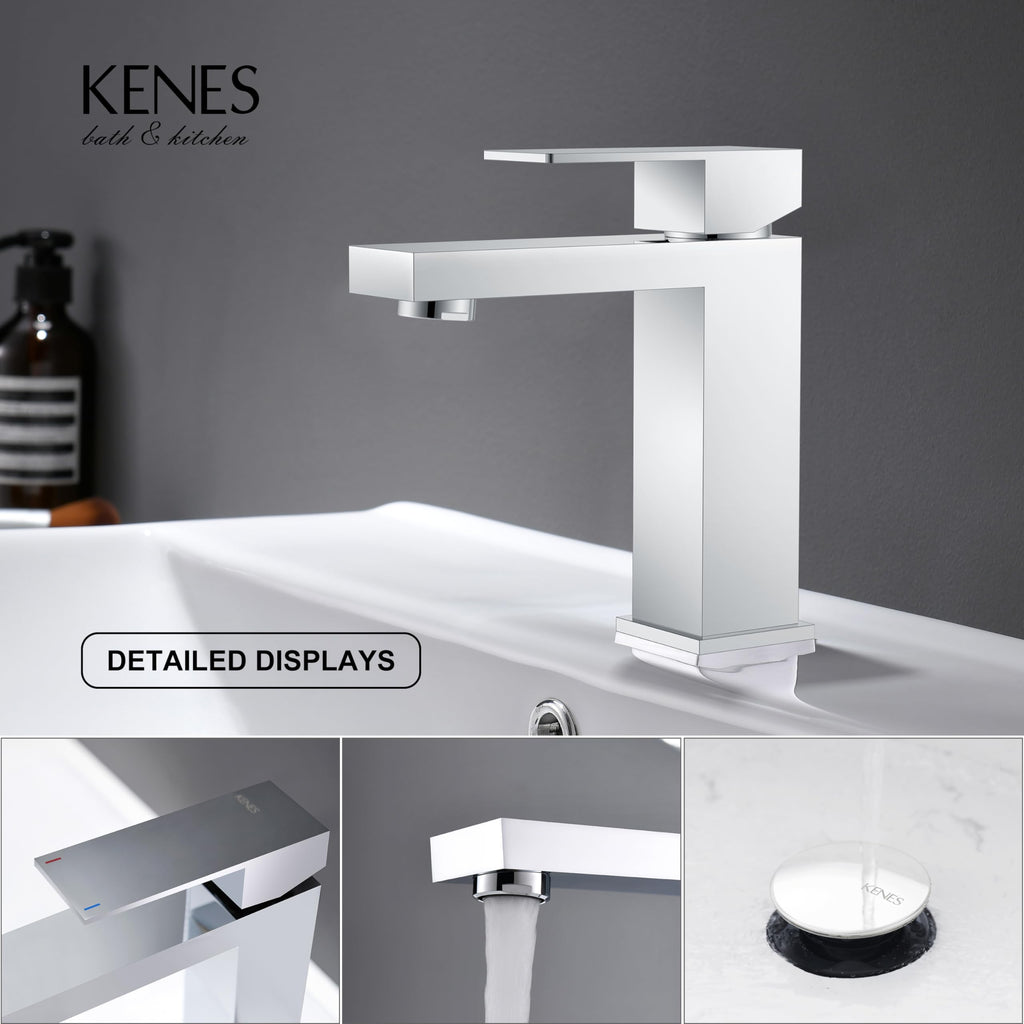 KENES LJ-9031-5 Chrome Single-Handle Bathroom Faucet with Pop Up Drain