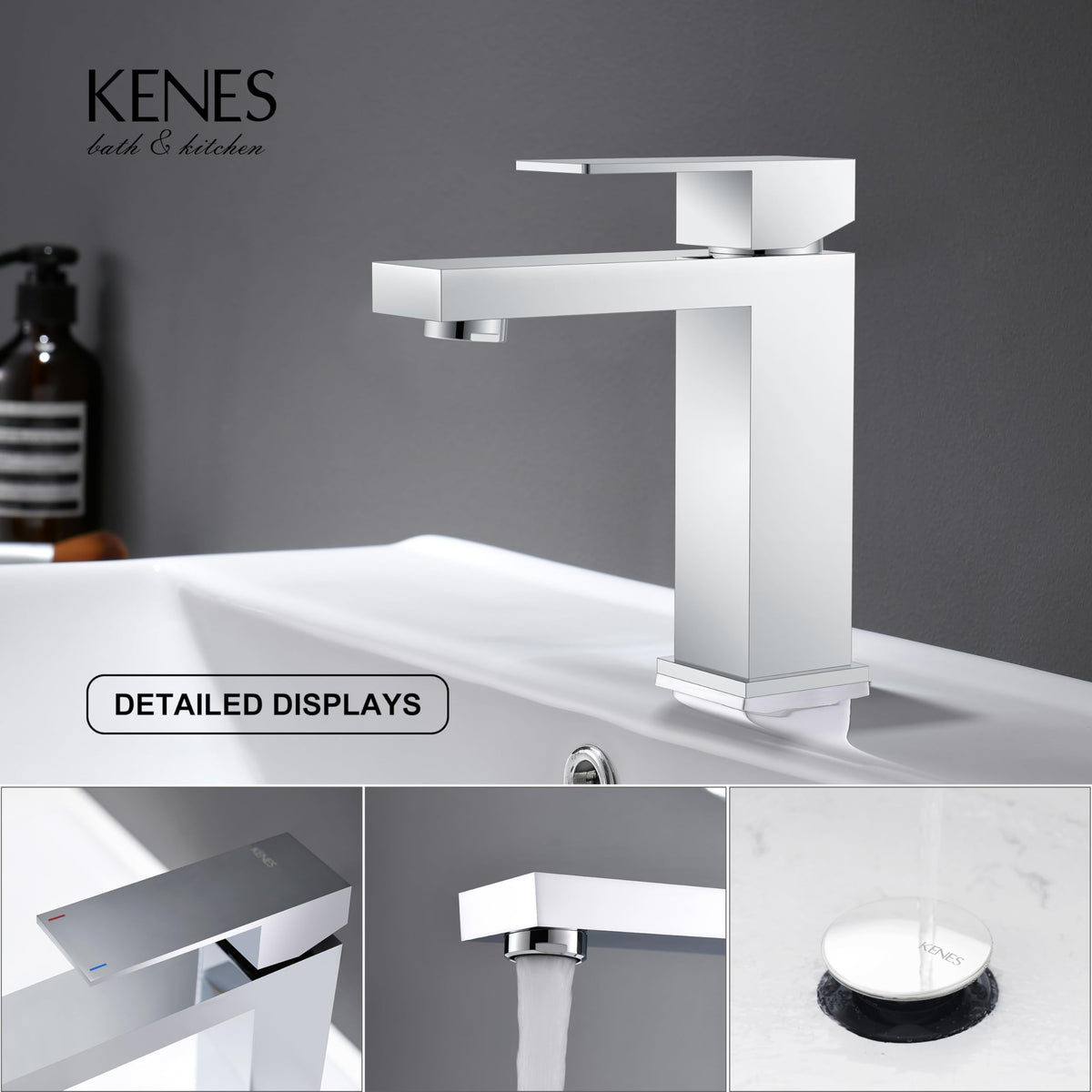KENES LJ-9031-5 Chrome Single-Handle Bathroom Faucet with Pop Up Drain