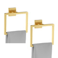 Kiakuoow 2-Piece Brushed Gold Towel Ring Set – Square Wall-Mounted, Stainless Steel
