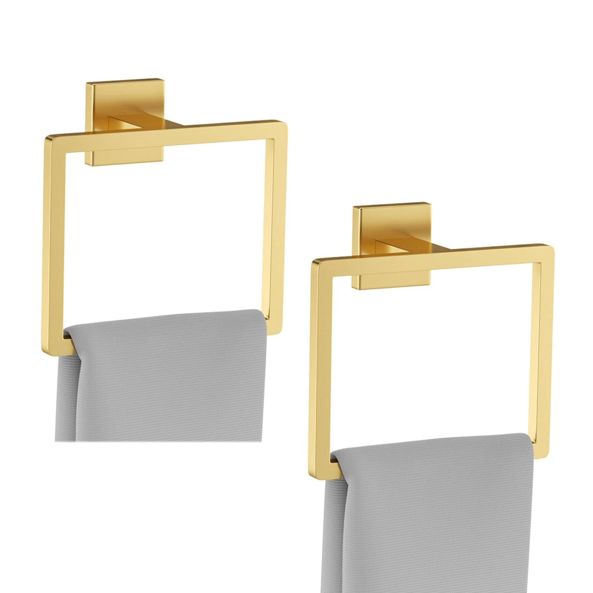 Kiakuoow 2-Piece Brushed Gold Towel Ring Set – Square Wall-Mounted, Stainless Steel
