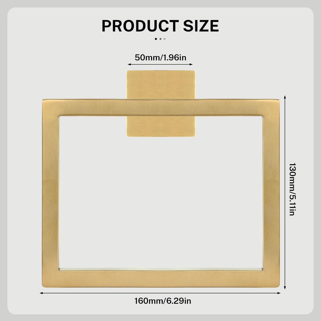 Kiakuoow 2-Piece Brushed Gold Towel Ring Set – Square Wall-Mounted, Stainless Steel