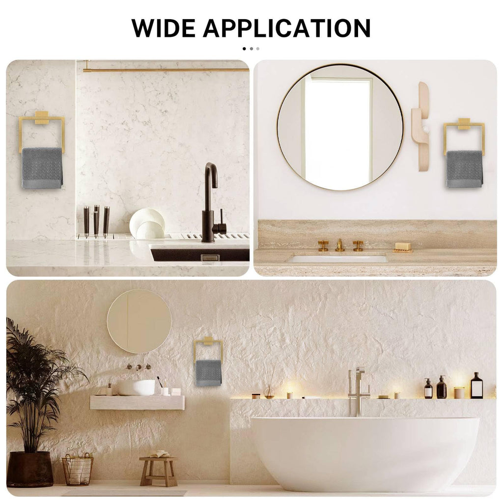 Kiakuoow 2-Piece Brushed Gold Towel Ring Set – Square Wall-Mounted, Stainless Steel