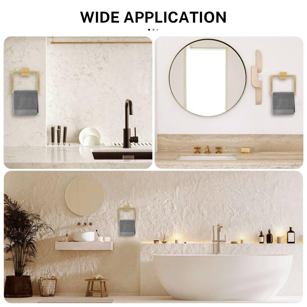 Kiakuoow 2-Piece Brushed Gold Towel Ring Set – Square Wall-Mounted, Stainless Steel