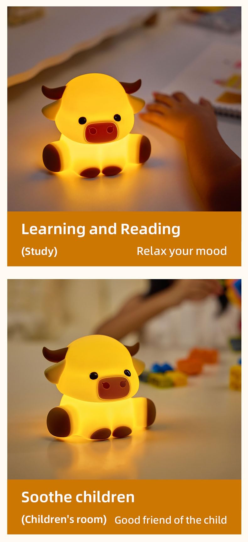 KidoYean Highland Cow Night Light – 3-Level Dimmable Silicone Nursery Lamp with 30-Min Timer