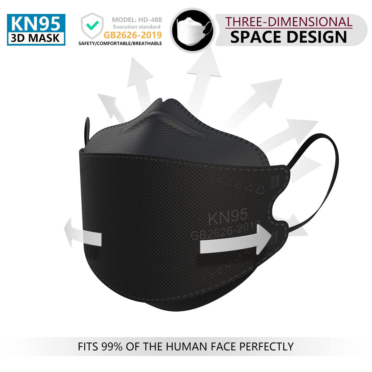 KIMARS KN95 Masks 50 Pack – Breathable, Comfortable Disposable KN95 Face Masks, Black