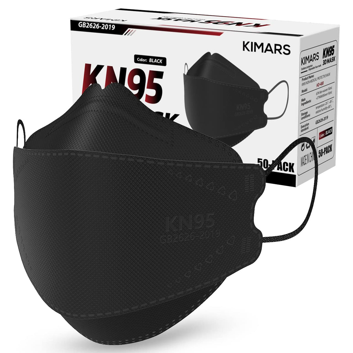 KIMARS KN95 Masks 50 Pack – Breathable, Comfortable Disposable KN95 Face Masks, Black