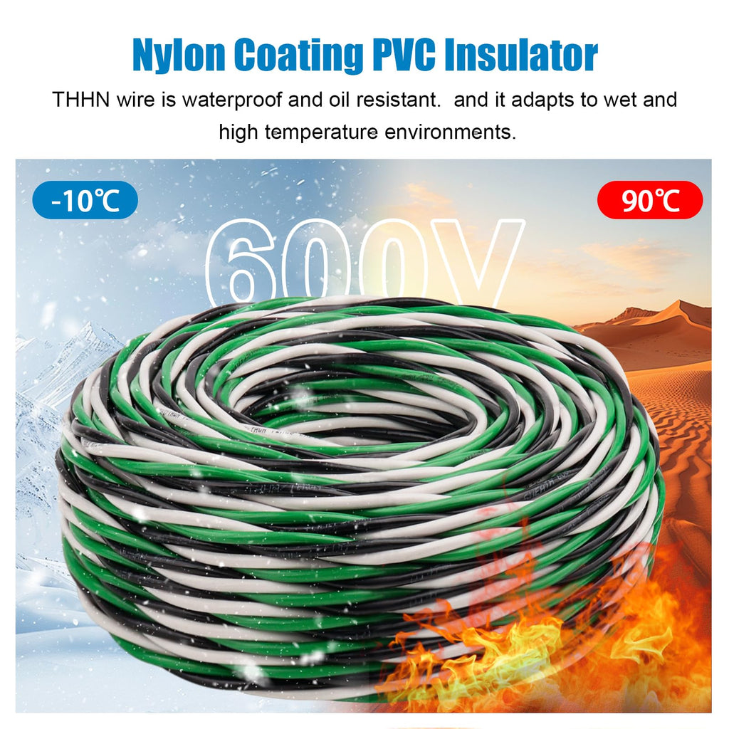 Kimbluth THHN Wire 12 GA 50 ft – 3-Conductor Copper Cable with Ground, Nylon Jacket, 600V