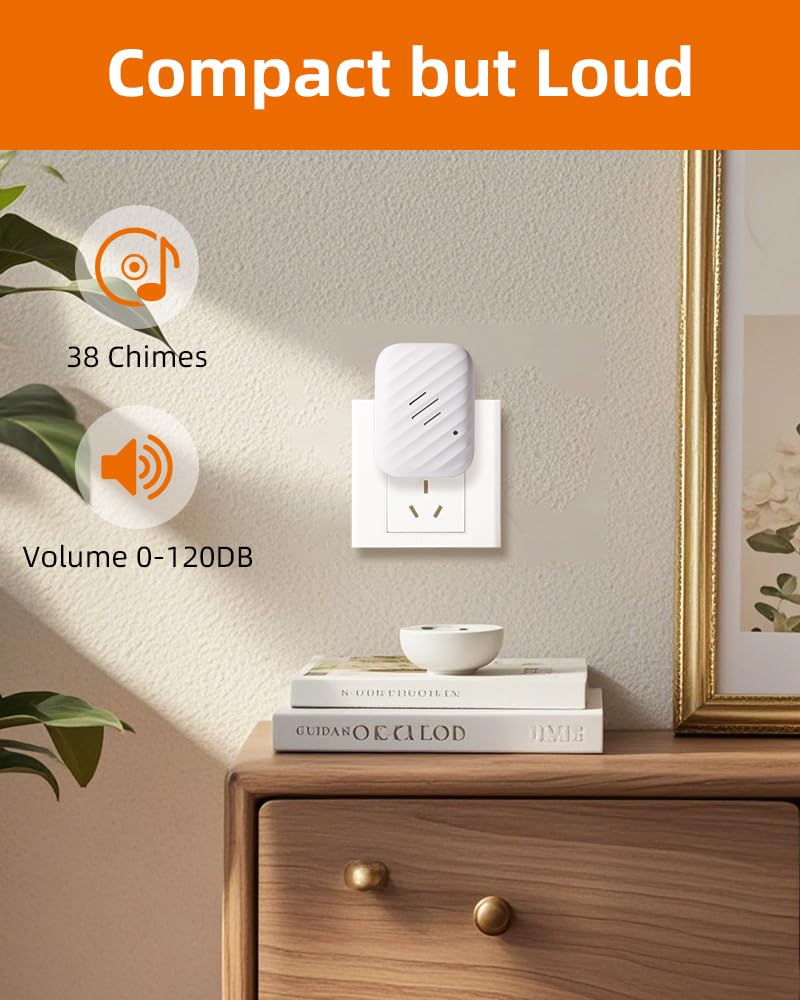 KIMROG Battery-Free Wireless Doorbell | 600 ft Range, 38 Chimes, IP68 Waterproof