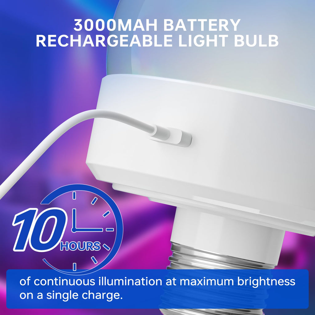 KINDEEP Rechargeable Night Light Bulb (2-Pack) – 3000mAh LED Puck with Remote, 400LM, 3 Color Temp + 12 RGB Colors, E26 & Magnetic Mount
