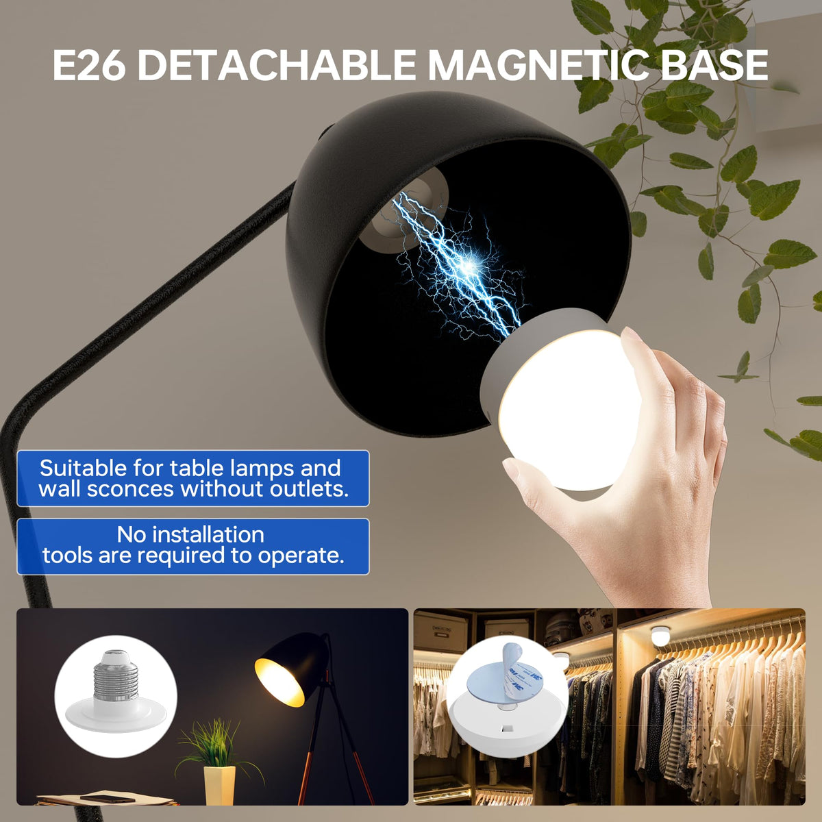 KINDEEP Rechargeable Night Light Bulb (2-Pack) – 3000mAh LED Puck with Remote, 400LM, 3 Color Temp + 12 RGB Colors, E26 & Magnetic Mount