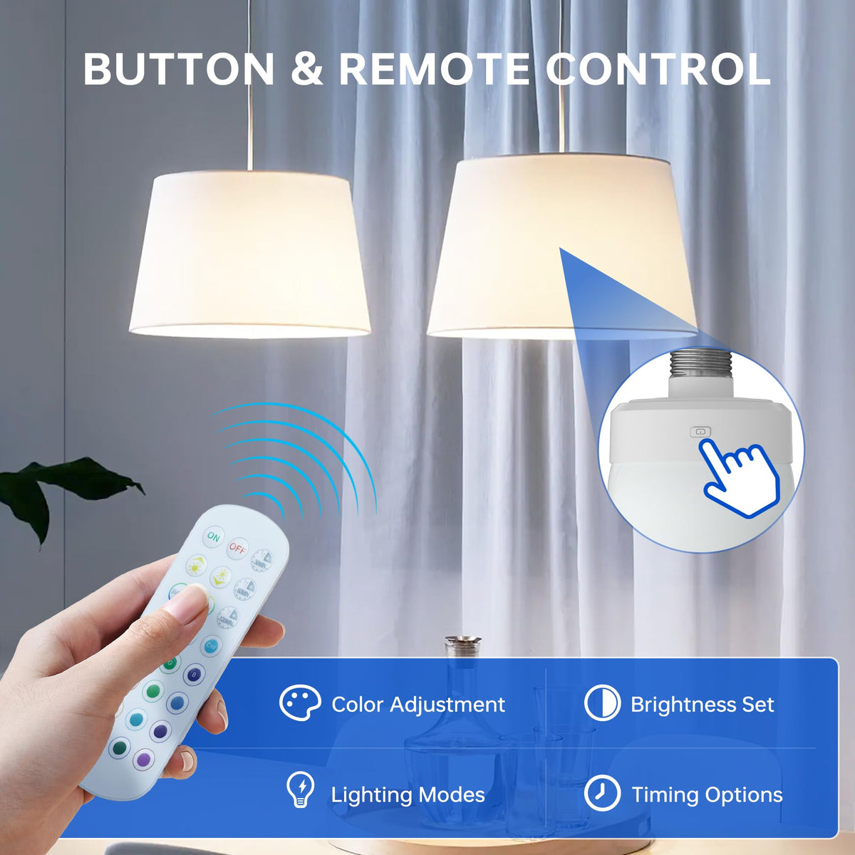 KINDEEP Rechargeable Night Light Bulb (2-Pack) – 3000mAh LED Puck with Remote, 400LM, 3 Color Temp + 12 RGB Colors, E26 & Magnetic Mount