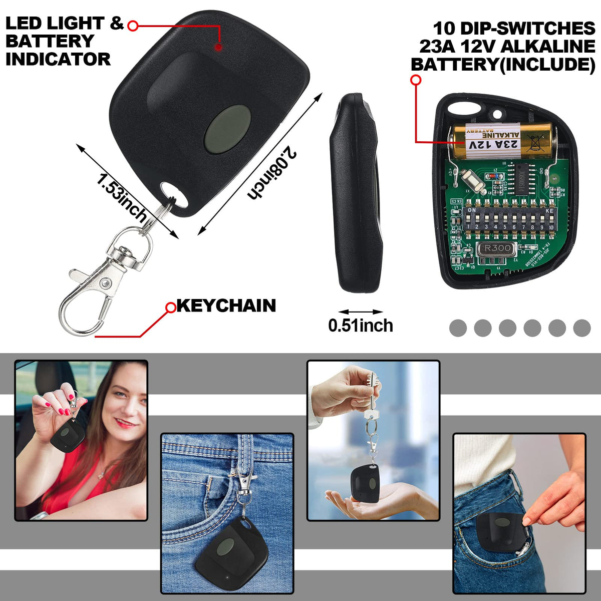 Kingdder 3-Pack Gate Opener Remote | Multicode 3089 300MHz 10-Dip Switch Compatible