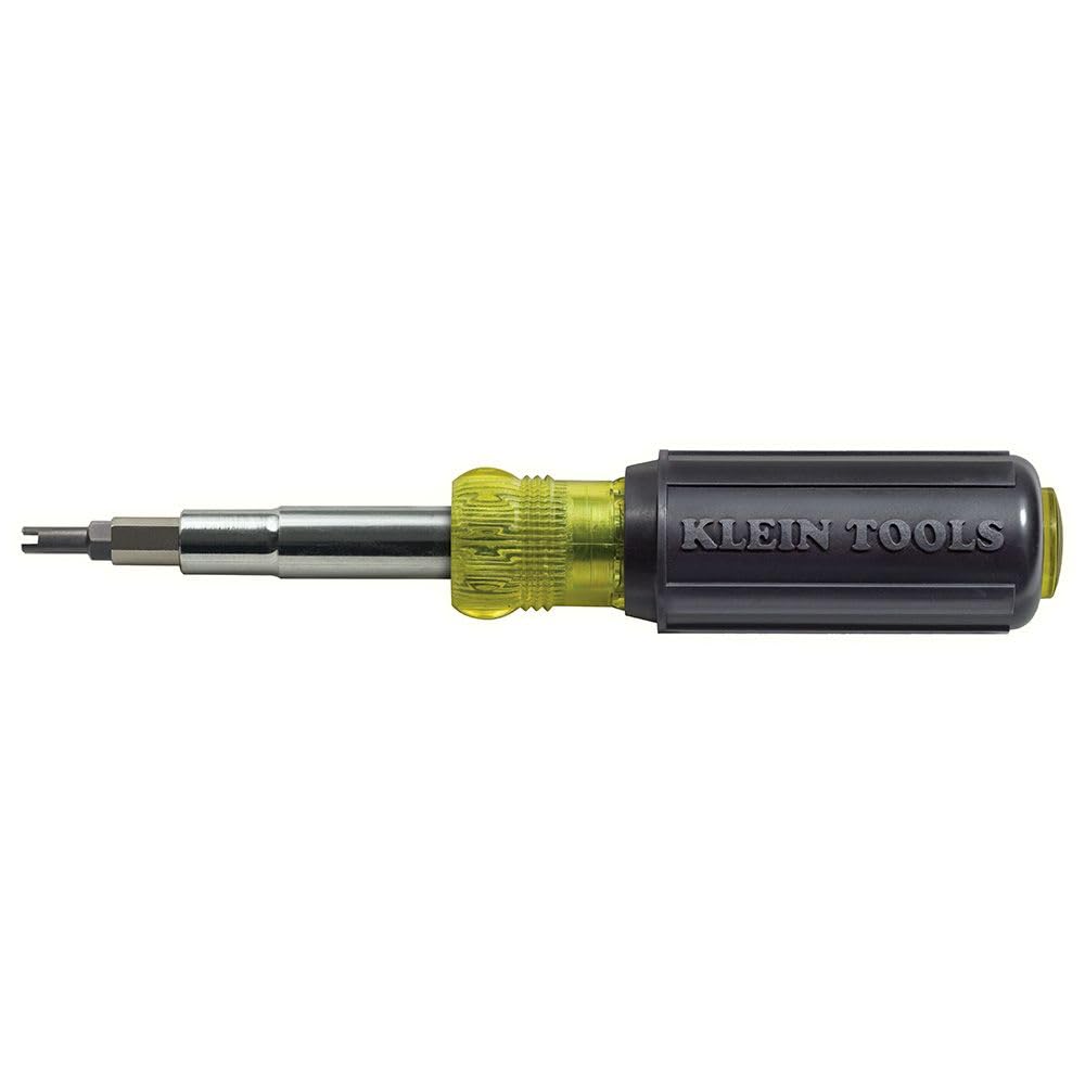 Klein Tools 32527 11-in-1 Multi-Bit Screwdriver/Nut Driver | Schrader, Phillips, Slotted, Square Bits