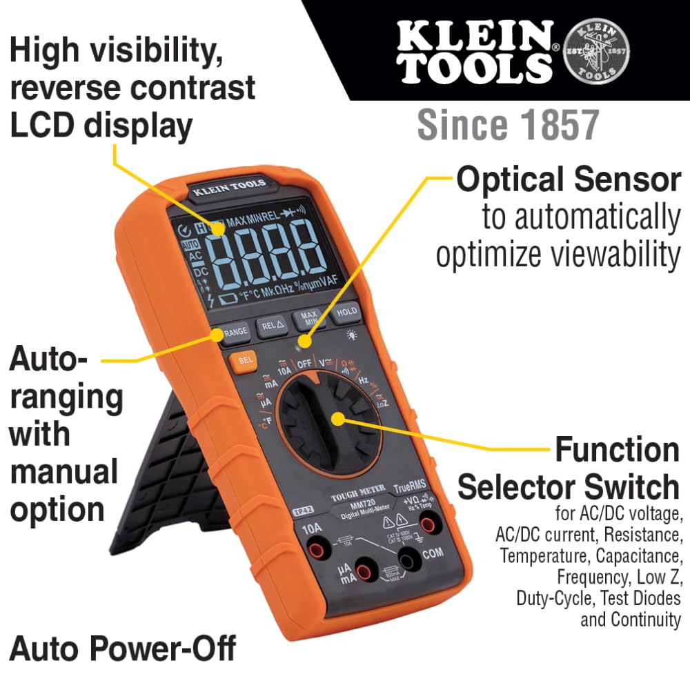 Klein Tools MM720 Digital Multimeter – Auto-Ranging TRMS, LoZ, 1000V/10A