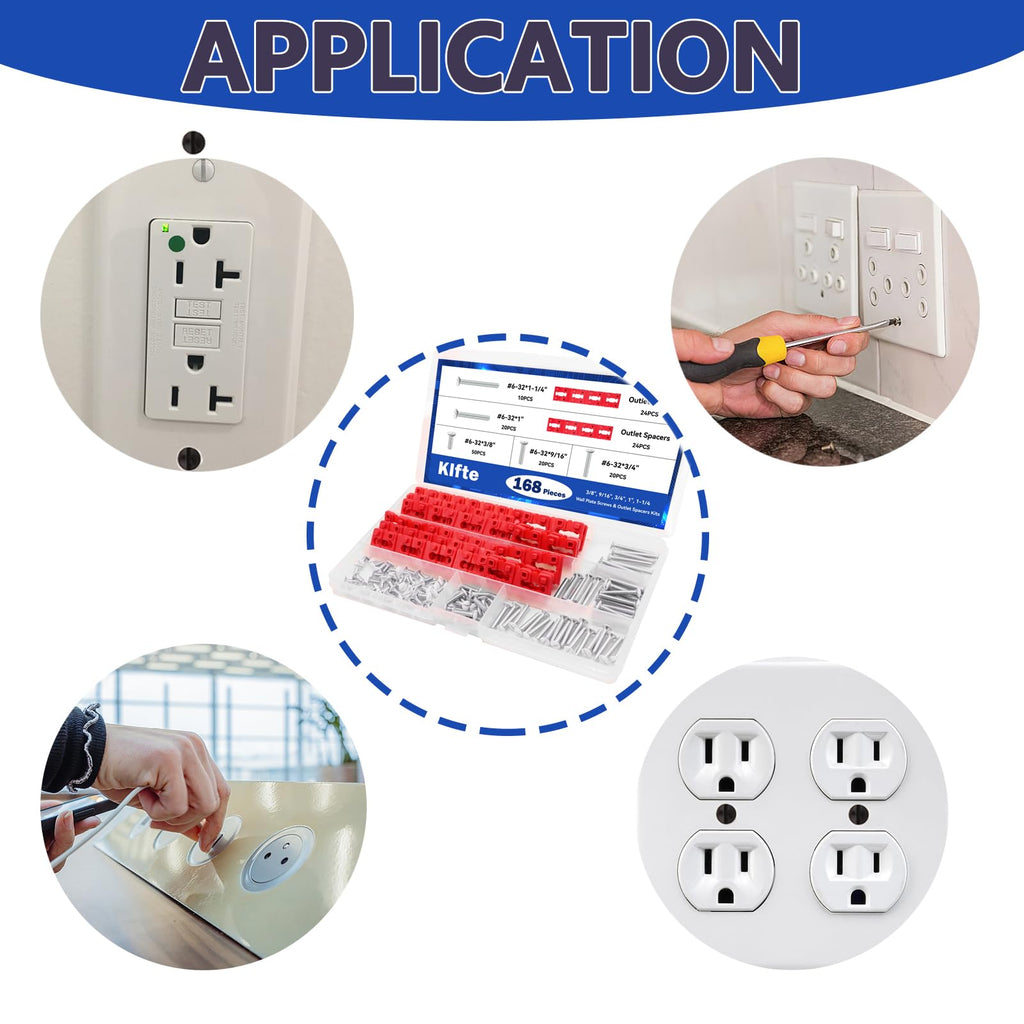 Klfte 168pcs White Wall Plate Screws & Outlet Spacers Kit — 3/8 inch to 1.2 inch