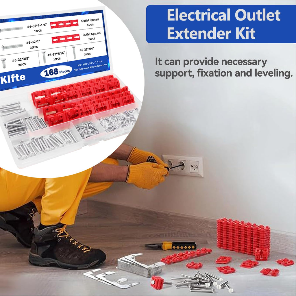 Klfte 168pcs White Wall Plate Screws & Outlet Spacers Kit — 3/8 inch to 1.2 inch