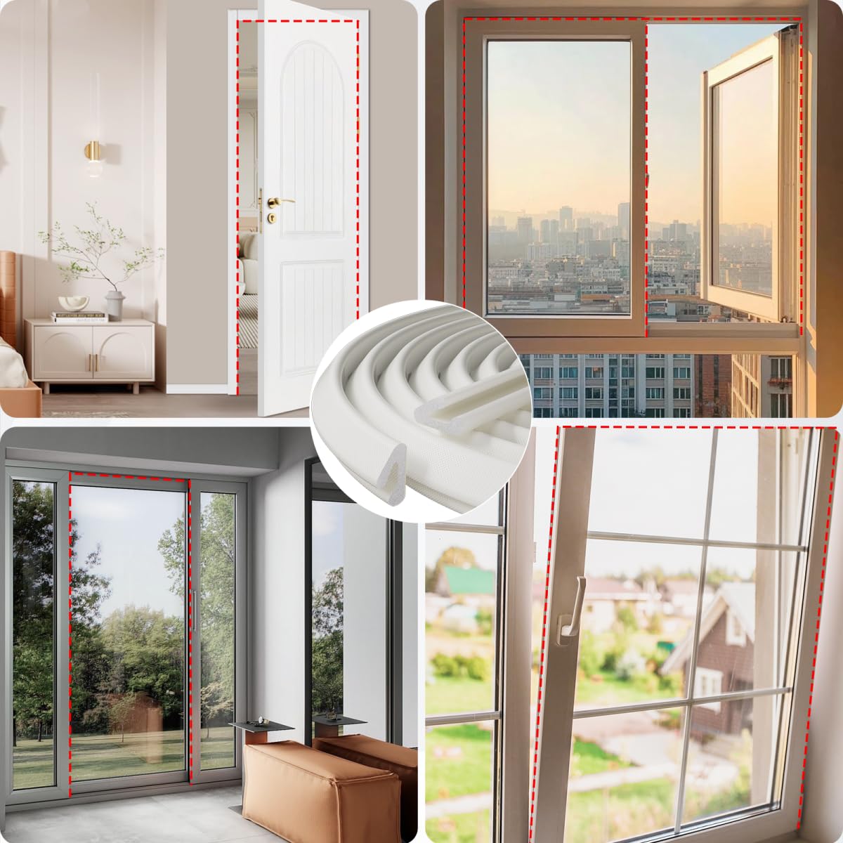 KNEELISA V Shape Thin Foam Weather Stripping Door Seal — 33FT White, Draft Stopper & Insulation
