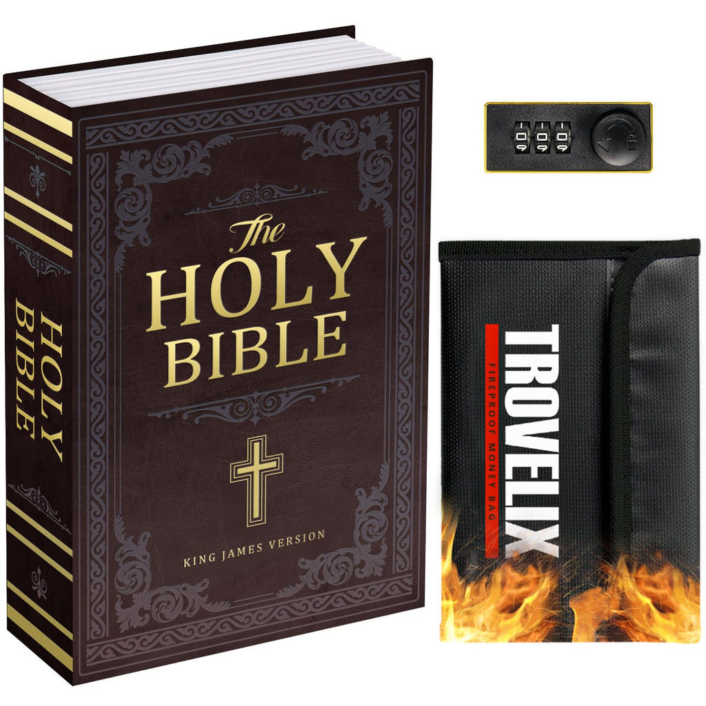 KOFAIR Book Safe with Combination Lock — Hidden Hollow Book Safe with Fireproof Bag, 9.5 x 6.2 x 2.2 in