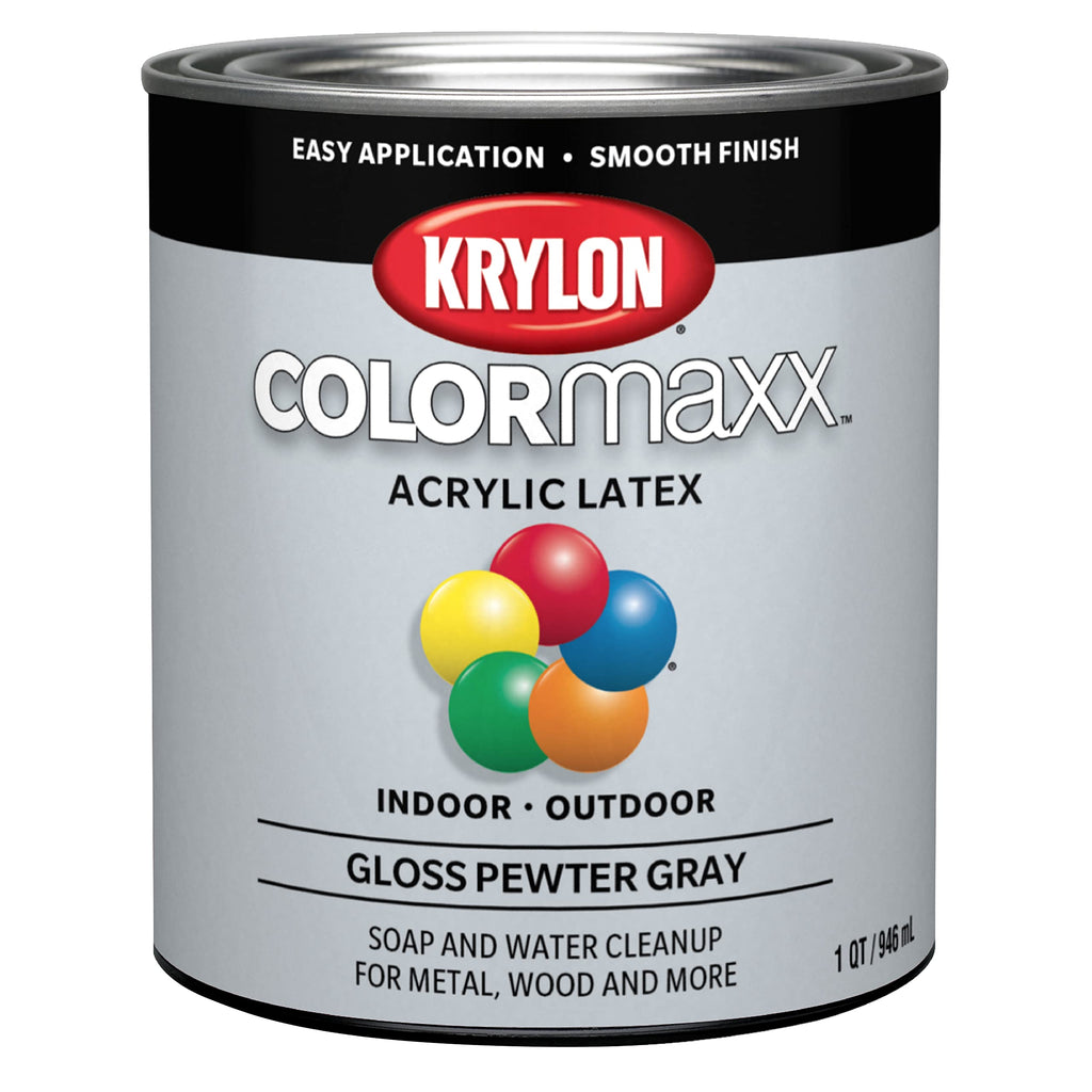 Krylon COLORmaxx Brush-On Gloss Pewter Gray Paint – 1 Quart