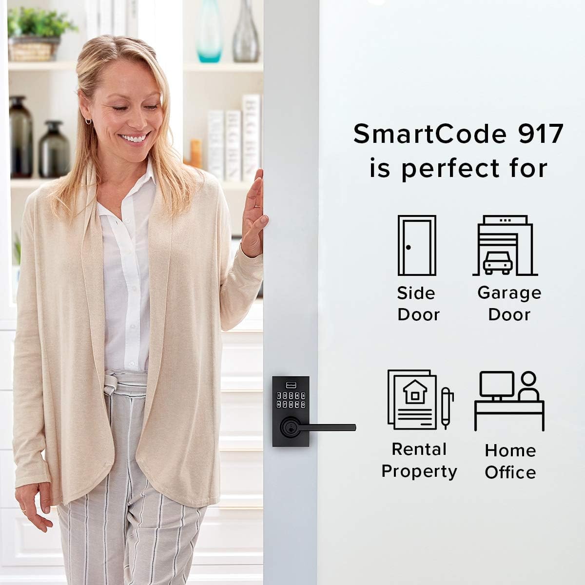 Kwikset SmartCode 917 Keypad Lever with Halifax Handle – Matte Black, SmartKey Security