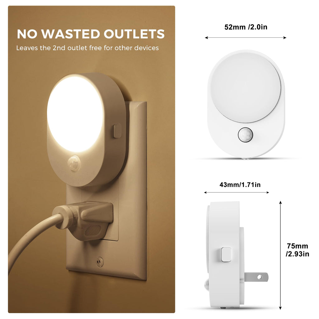 L LOHAS LED Motion Sensor Night Light – 2-Pack, Dusk-to-Dawn & Motion Sensing, 3000K Soft White, 30/60/100lm Dimmable