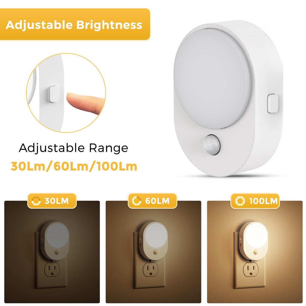 L LOHAS LED Motion Sensor Night Light – 2-Pack, Dusk-to-Dawn & Motion Sensing, 3000K Soft White, 30/60/100lm Dimmable