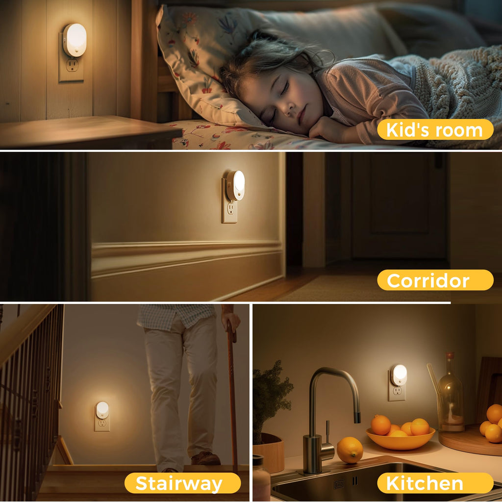 L LOHAS LED Motion Sensor Night Light – 2-Pack, Dusk-to-Dawn & Motion Sensing, 3000K Soft White, 30/60/100lm Dimmable
