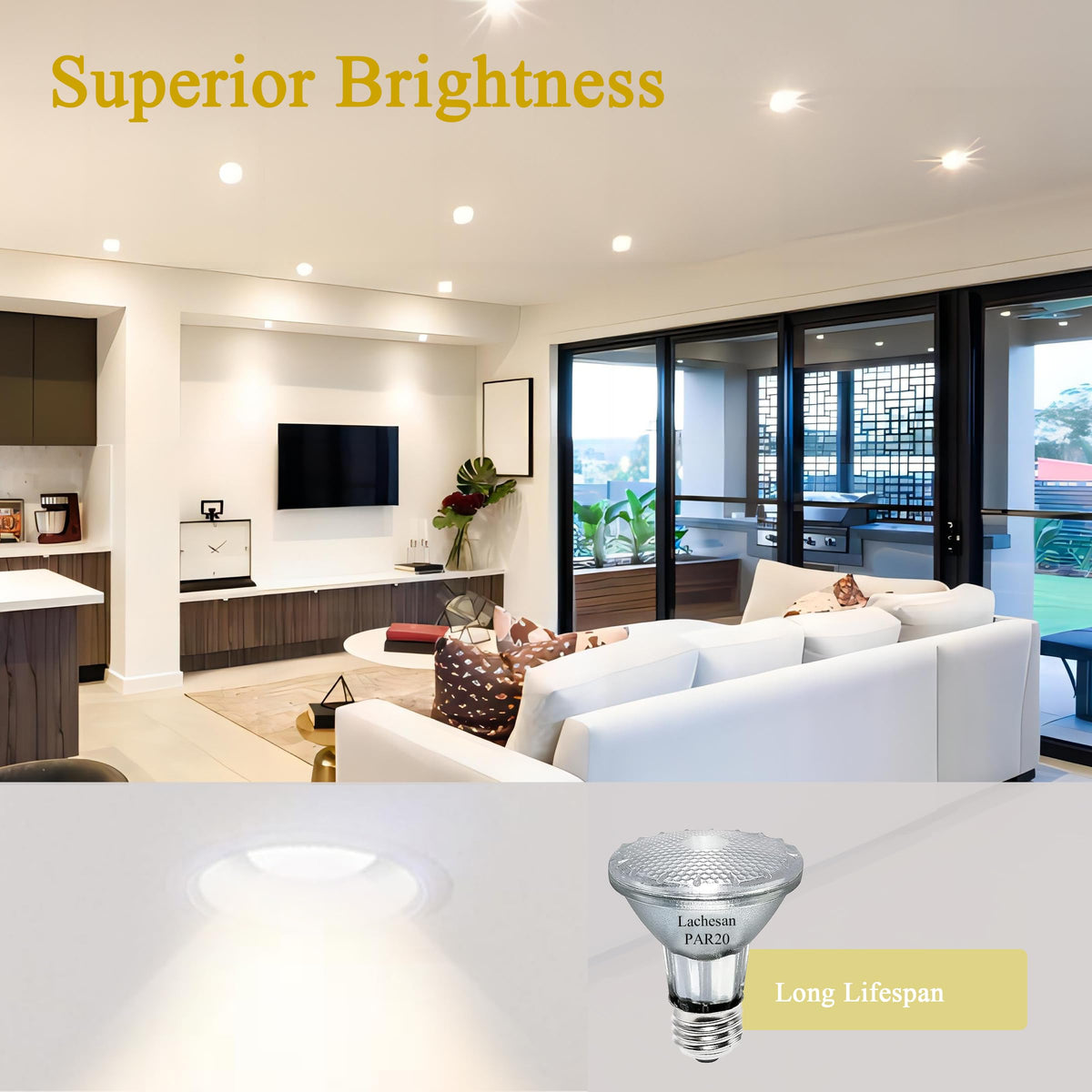 Lachesan PAR20 Flood Light Bulbs – 39W, 6-Pack, Dimmable, 2700K, 480 Lumens, E26