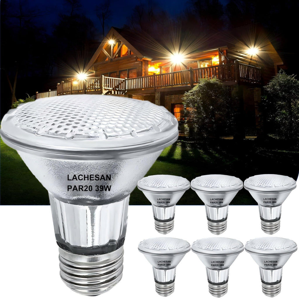 Lachesan PAR20 Flood Light Bulbs – 39W, 6-Pack, Dimmable, 2700K, 480 Lumens, E26
