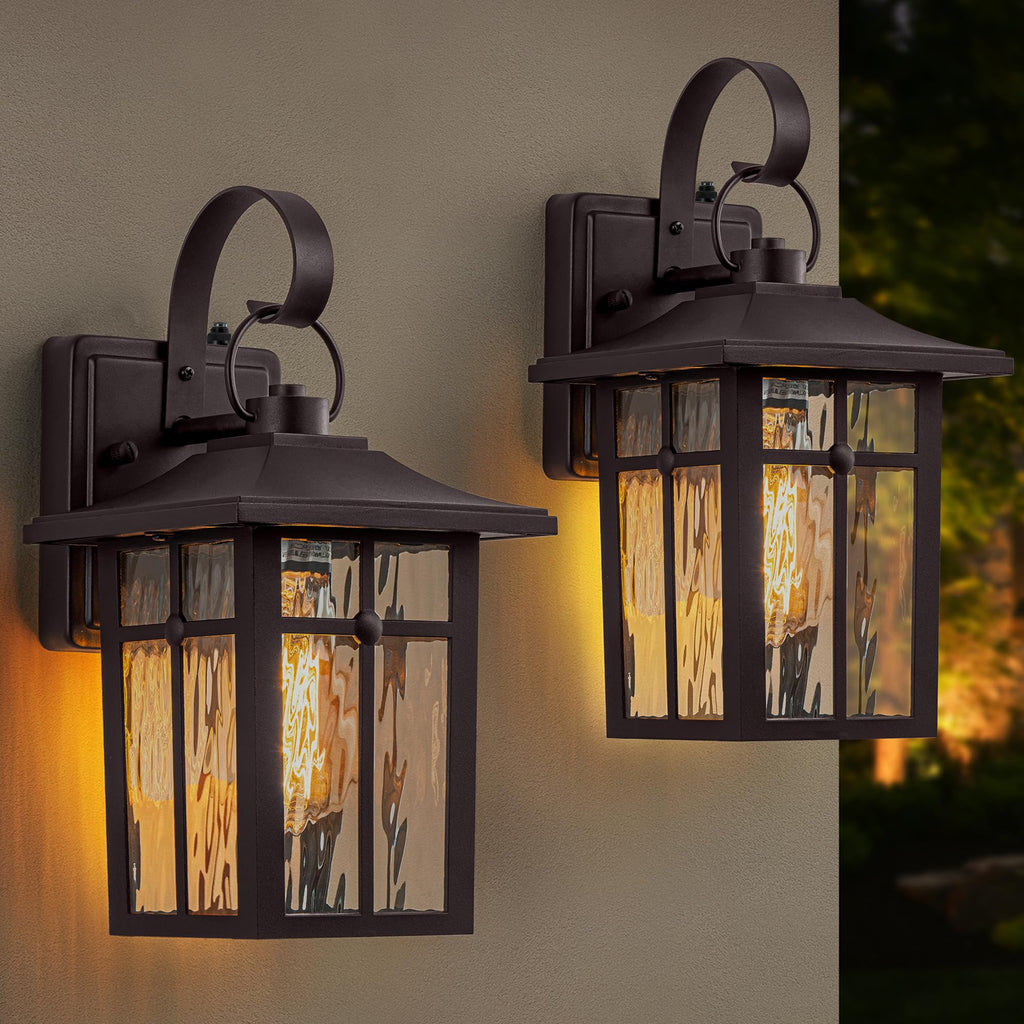 Lawyettle 2 Pack Dusk to Dawn Outdoor Lighting | Ripple Glass & Oil Rubbed Bronze