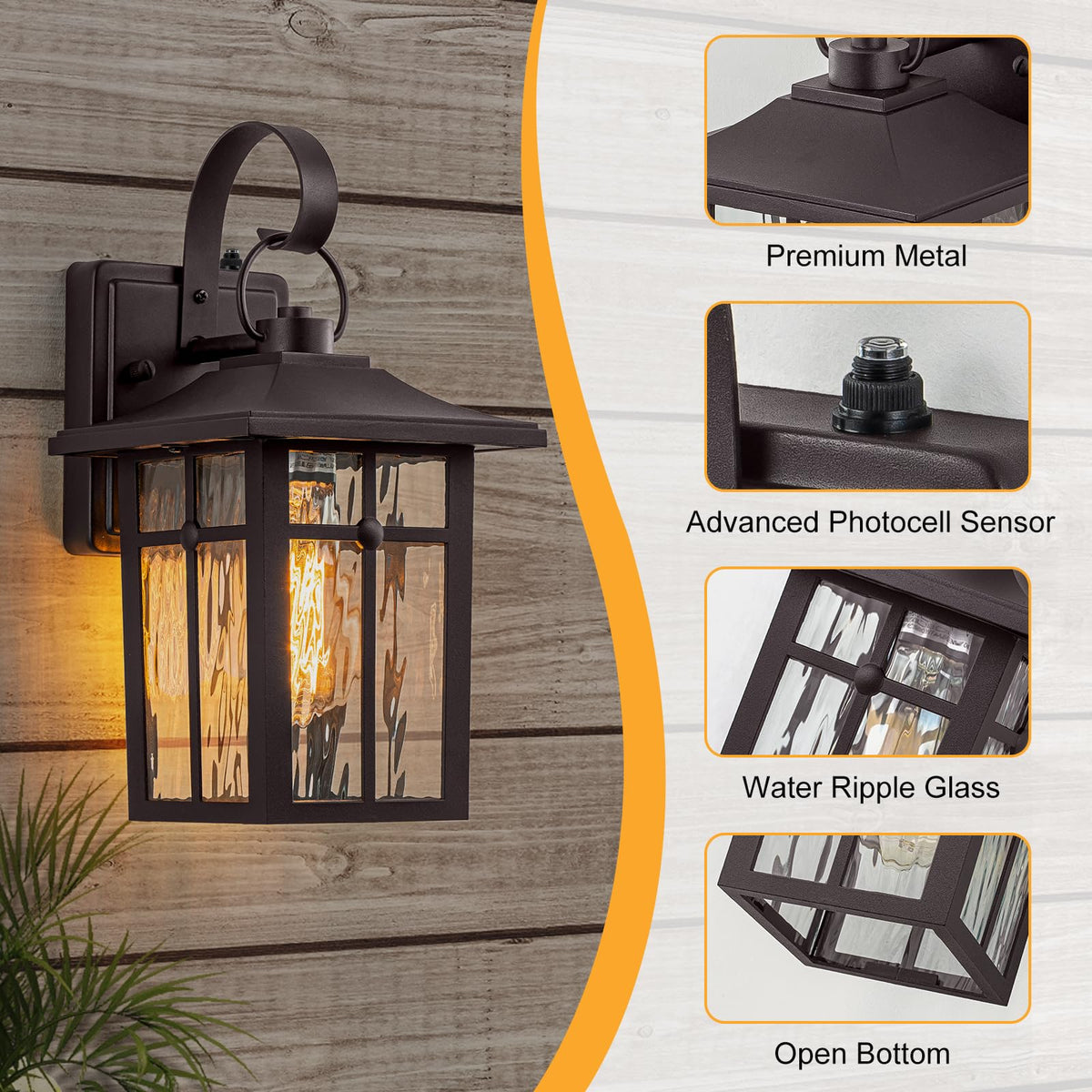 Lawyettle 2 Pack Dusk to Dawn Outdoor Lighting | Ripple Glass & Oil Rubbed Bronze
