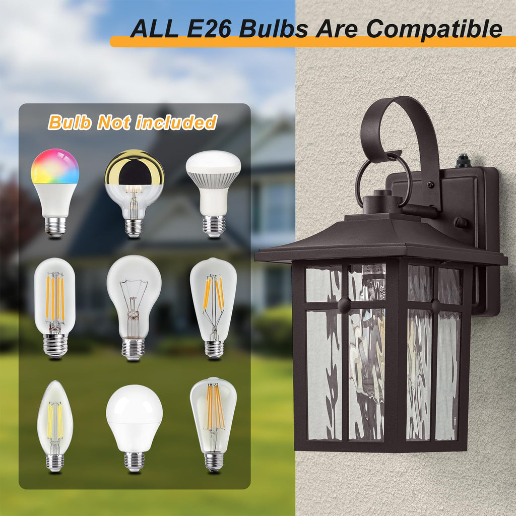 Lawyettle 2 Pack Dusk to Dawn Outdoor Lighting | Ripple Glass & Oil Rubbed Bronze