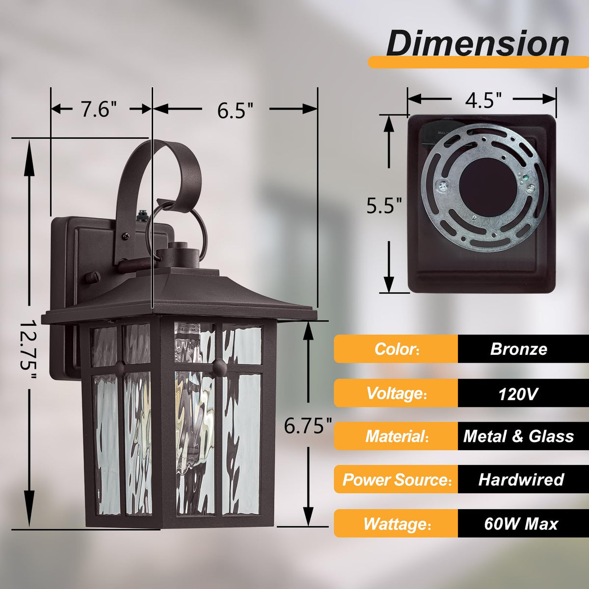 Lawyettle 2 Pack Dusk to Dawn Outdoor Lighting | Ripple Glass & Oil Rubbed Bronze