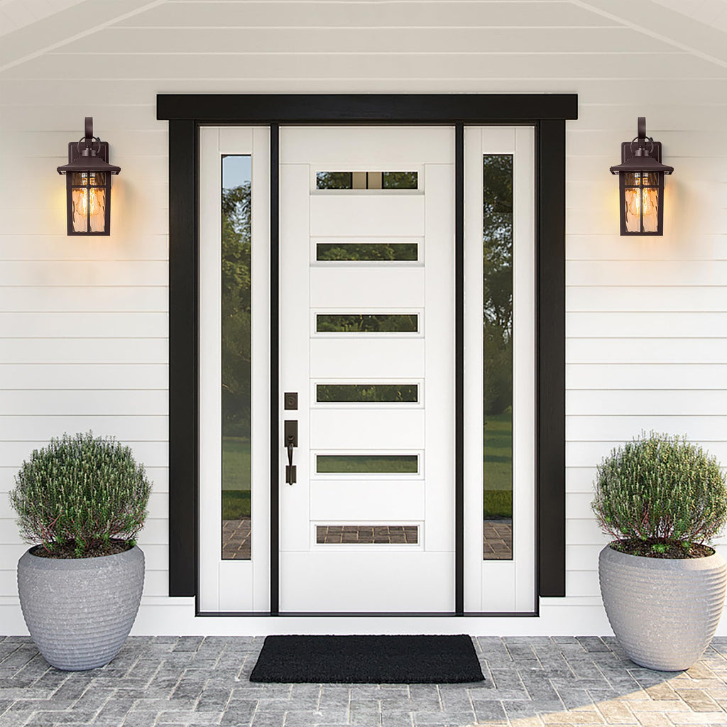 Lawyettle 2 Pack Dusk to Dawn Outdoor Lighting | Ripple Glass & Oil Rubbed Bronze