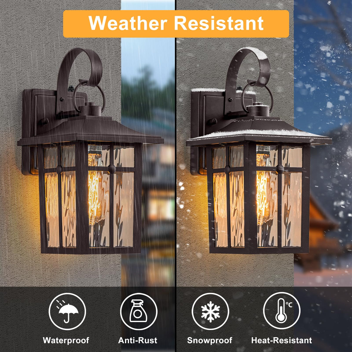 Lawyettle 2 Pack Dusk to Dawn Outdoor Lighting | Ripple Glass & Oil Rubbed Bronze