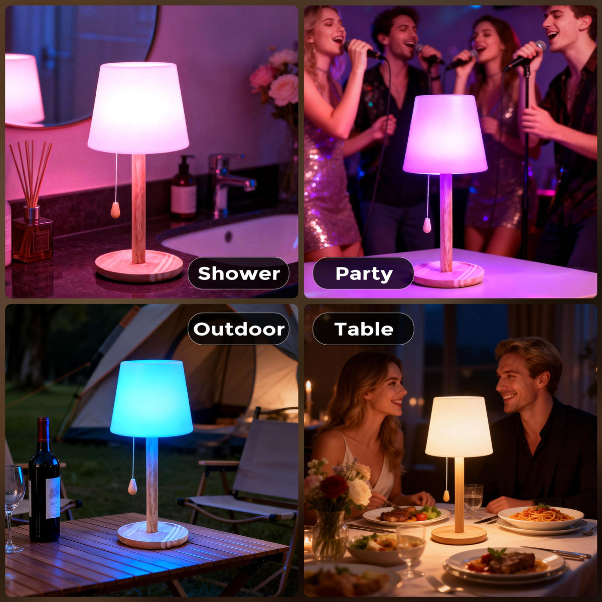 Lazukes Cordless Shower Lamp – IP65 Waterproof, 16-Color RGB, Rechargeable with Remote
