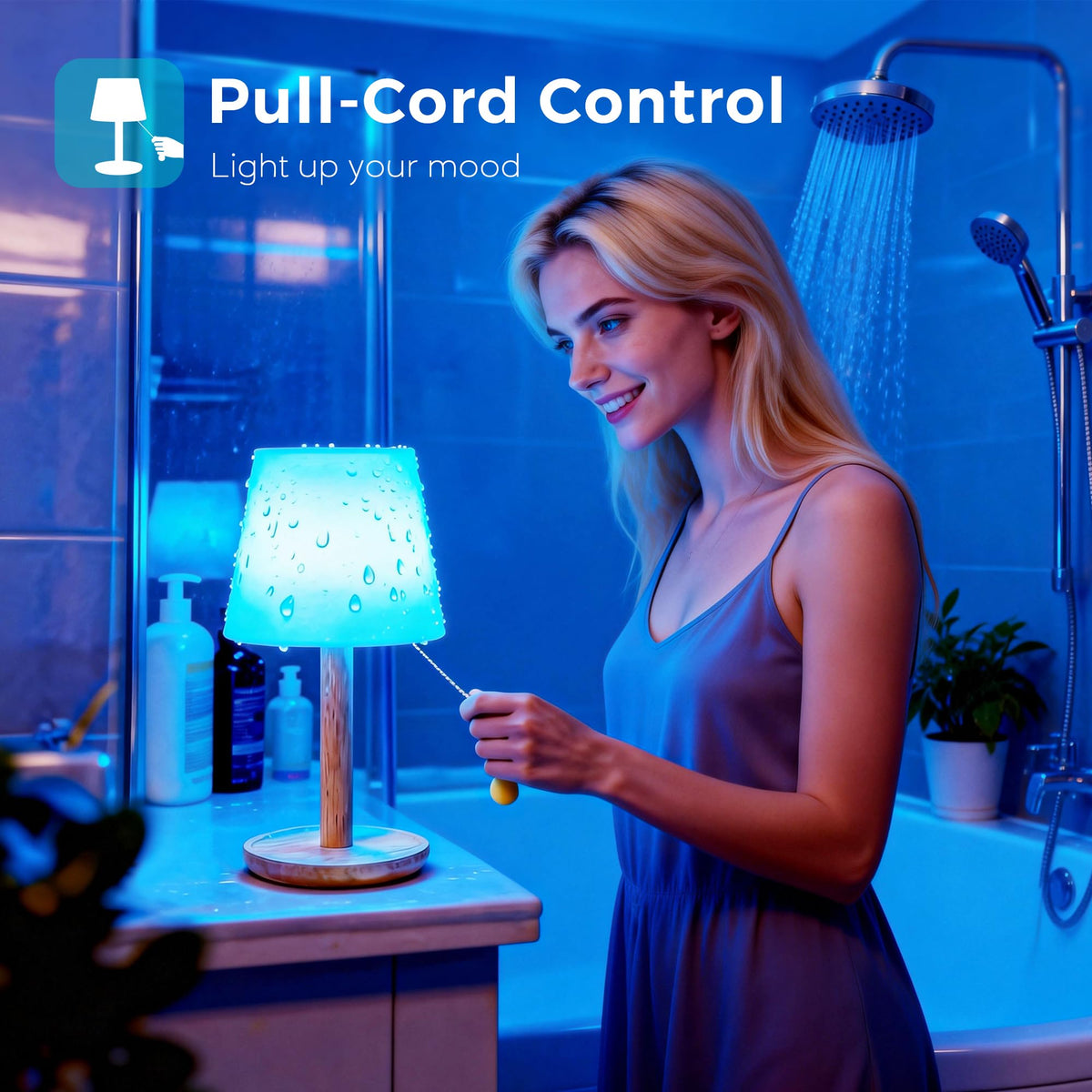 Lazukes Cordless Shower Lamp – IP65 Waterproof, 16-Color RGB, Rechargeable with Remote