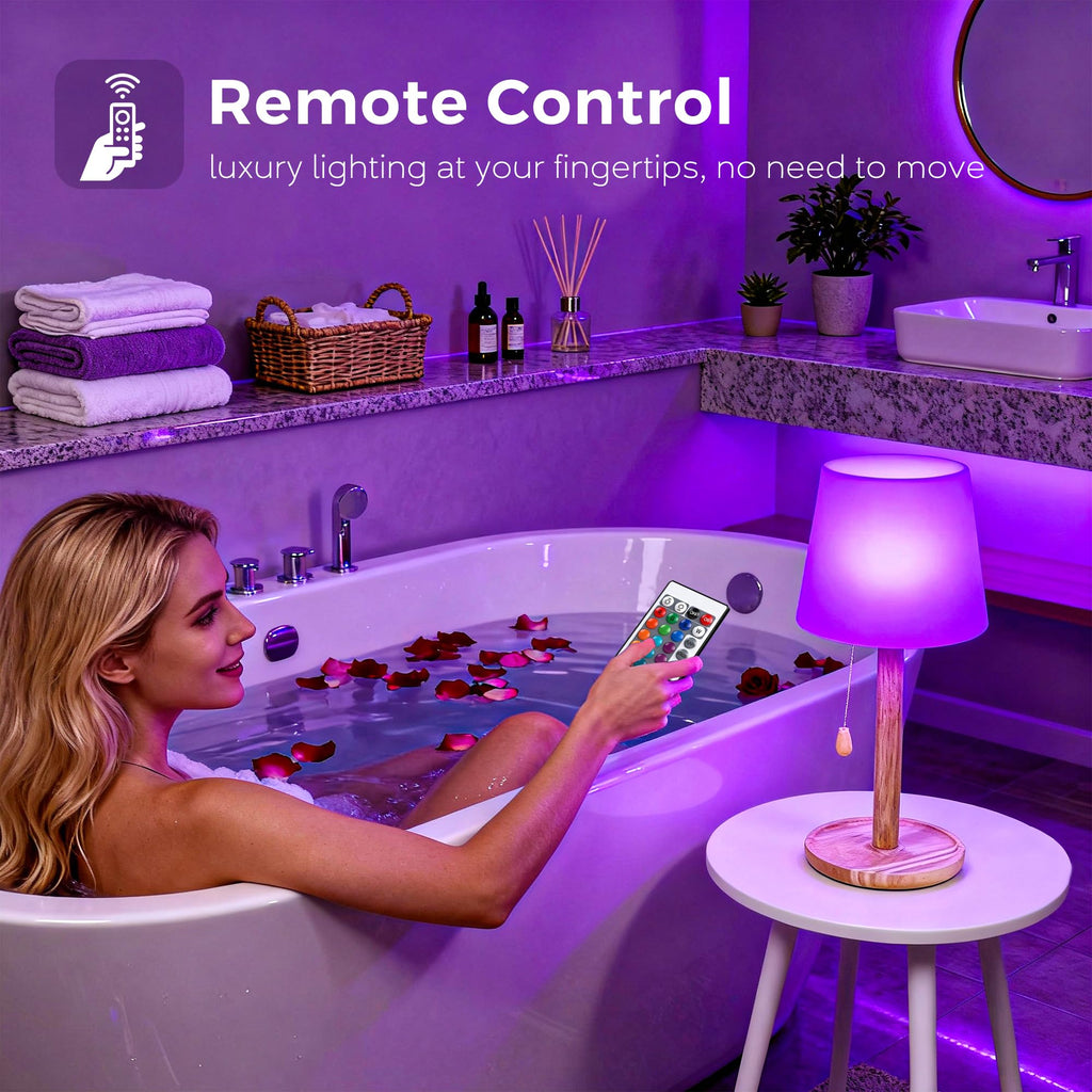Lazukes Cordless Shower Lamp – IP65 Waterproof, 16-Color RGB, Rechargeable with Remote