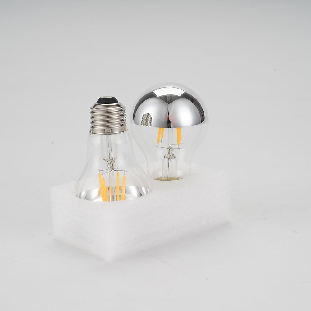 LDCHIUEN Half Chrome LED Bulb 4W – Dimmable 2700K, E26 A19, Silver Mirror (Pack of 2)
