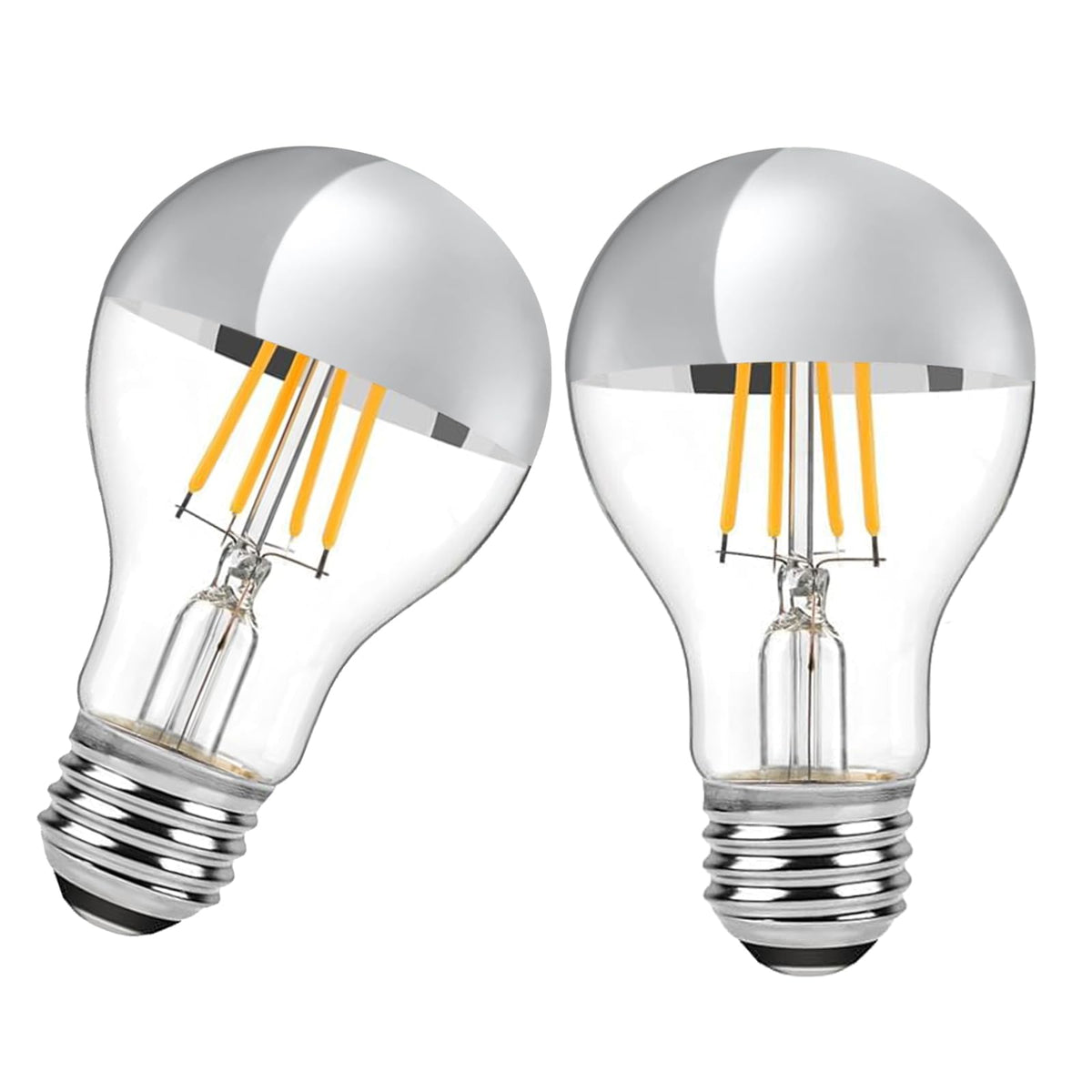 LDCHIUEN Half Chrome LED Bulb 4W – Dimmable 2700K, E26 A19, Silver Mirror (Pack of 2)