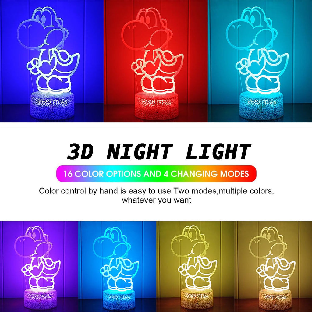LEDERGO Yoshi Night Light – 16 Colors RGB 3D Illusion, Touch & Remote, Kids Room Decor